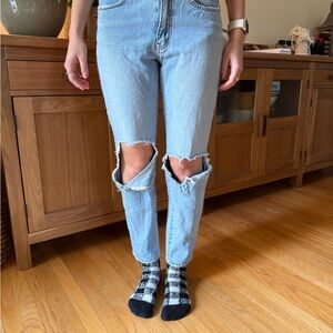 Billabong Blue Straight Leg Jeans with Distressed Knees